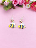 Gold Bumble Bee Dangle Earrings, Stainless Steel