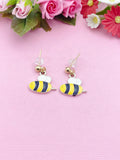 Gold Bumble Bee Earrings, Cute Yellow Bee Charm Earrings, Queen Bee Earrings, N3137