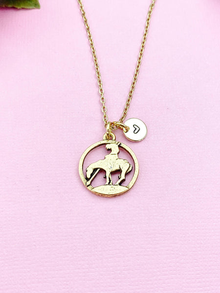 Gold End Of Trail Charm Necklace, Gold End Of Trail Charm, Spirit Charm Necklace, Spirit Gift, Horse, N504