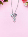 Silver Caduceus Charm Necklace, Birthstone, N761B