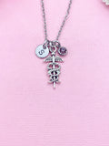 Silver Caduceus Charm Necklace, Birthstone, N761B