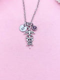 Silver Caduceus Charm Necklace, Birthstone, N761B