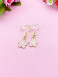 Gold Sakura Flower Earrings, Peach Blossom Charm, Stainless Steel