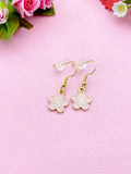 Gold Sakura Flower Earrings, Peach Blossom Charm, Stainless Steel