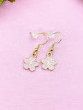 Gold Sakura Flower Earrings, Peach Blossom Charm, Stainless Steel