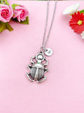 Scarab Charm Silver Necklace, Egypt Beetle Charm, Insect Bug Charm, N6100