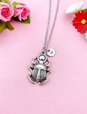 Scarab Charm Silver Necklace, Egypt Beetle Charm, Insect Bug Charm, N6100
