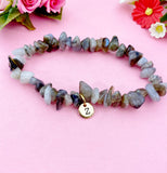 Labradorite Bracelet, Natural Labradorite Stretch Bracelets, Gold Jewelry, N6104