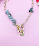 Labradorite Necklace, Gold Paperclip Toggle Clasps Necklace, Natural Labradorite Gemstone Jewelry, N6105