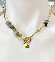Labradorite Necklace, Silver Paperclip Toggle Clasps Necklace, Natural Labradorite Gemstone Jewelry, N6105S