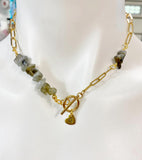 Labradorite Necklace, Gold Paperclip Toggle Clasps Necklace, Natural Labradorite Gemstone Jewelry, N6105