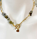 Labradorite Necklace, Gold Paperclip Toggle Clasps Necklace, Natural Labradorite Gemstone Jewelry, N6105