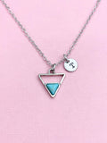 Silver Triangle Charm Necklace, Geometric Triangle Turquoise Charm, Stainless Steel, Geometric Jewelry, Personalized Gift, N2292