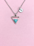 Triangle Turquoise Charm Necklace, Silver Geometric Pendant, Personalized Initial