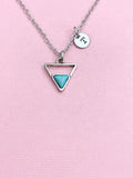 Silver Triangle Charm Necklace, Geometric Triangle Turquoise Charm, Stainless Steel, Geometric Jewelry, Personalized Gift, N2292