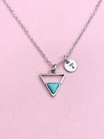 Silver Triangle Charm Necklace, Geometric Triangle Turquoise Charm, Stainless Steel, Geometric Jewelry, Personalized Gift, N2292