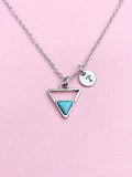 Triangle Turquoise Charm Necklace, Silver Geometric Pendant, Personalized Initial