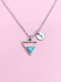Silver Triangle Charm Necklace, Geometric Triangle Turquoise Charm, Stainless Steel, Geometric Jewelry, Personalized Gift, N2292