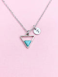 Triangle Turquoise Charm Necklace, Silver Geometric Pendant, Personalized Initial