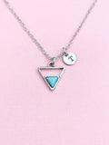Triangle Turquoise Charm Necklace, Silver Geometric Pendant, Personalized Initial