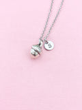 Silver Acorn Charm Necklace, Initial Pendant, Stainless Steel Chain