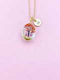 Gold Tree of Life Necklace, Red Pressed Flower, Personalized Initial Charm, N2353