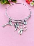 Hair Dryer Comb Scissor Charm Bracelet, Cosmetology Graduation Gift N 6108