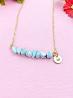 Larimar Necklace, Gold Necklace, Natural Larimar Gemstone Jewelry, N6117