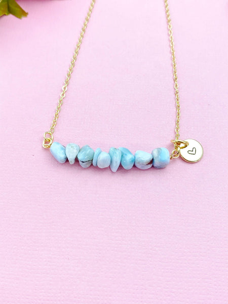 Larimar Necklace, Gold Necklace, Natural Larimar Gemstone Jewelry, N6117