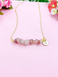 Strawberry Quartz Necklace, Gold Necklace, Natural Strawberry Quartz Gemstone Jewelry, N6120
