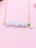 Blue Lace Agate Necklace, Gold Necklace, Natural Blue Lace Agate Gemstone Jewelry, N6122