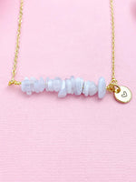 Blue Lace Agate Necklace, Gold Necklace, Natural Blue Lace Agate Gemstone Jewelry, N6122