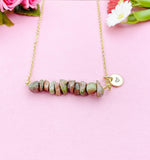 Unakite Necklace, Gold Necklace, Natural Unakite Gemstone Jewelry, N6125