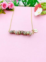 Unakite Necklace, Gold Necklace, Natural Unakite Gemstone Jewelry, N6125