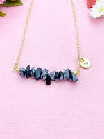 Snowflake Obsidian Necklace, Gold Necklace, Natural Snowflake Obsidian Gemstone Jewelry, N6128