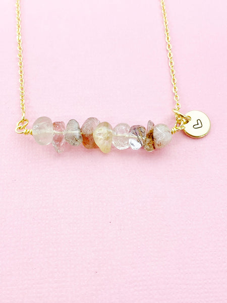 Rutilated Necklace, Gold Necklace, Natural Rutilated Quartz Gemstone Jewelry, N6129