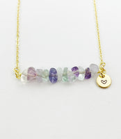 Fluorite Necklace, Gold Necklace, Natural Fluorite Gemstone Jewelry, N6131