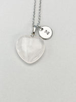 Quartz  Necklace, Heart Natural Quartz Pendants, Personized Initial Necklace, N6136