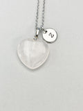 Quartz  Necklace, Heart Natural Quartz Pendants, Personized Initial Necklace, N6136