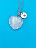 Quartz  Necklace, Heart Natural Quartz Pendants, Personized Initial Necklace, N6136