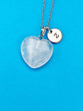 Quartz  Necklace, Heart Natural Quartz Pendants, Personized Initial Necklace, N6136