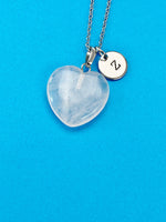 Quartz  Necklace, Heart Natural Quartz Pendants, Personized Initial Necklace, N6136