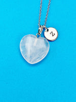 Quartz  Necklace, Heart Natural Quartz Pendants, Personized Initial Necklace, N6136