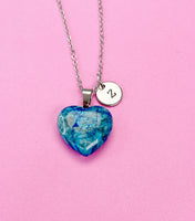 Agate Necklace, Heart Natural Agate Pendants, Personized Initial Necklace, N6137