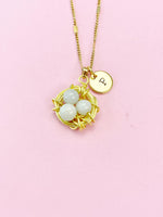Gold or Silver Handmade Jade Bird Nest Wire Wrap Charm Necklace, Shell Pearl Jewelry, N6138