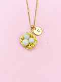 Gold or Silver Handmade Jade Bird Nest Wire Wrap Charm Necklace, Shell Pearl Jewelry, N6138