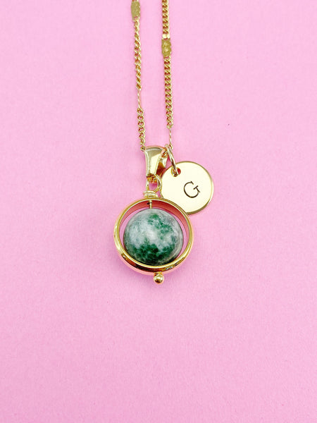 Green Spot Jasper Necklace, Natural Green Spot Jasper Gemstone Jewelry, Gold Necklace, N6140