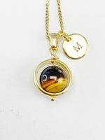 Natural Tiger Eye Necklace, Natural Tiger Eye Gemstone Jewelry, Gold Necklace, N6141