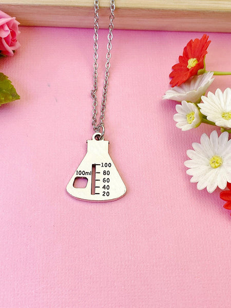 Beaker Necklace in Silver, Chemistry Gifts, Science Teacher Gifts, Scientist Gifts, Researcher Gifts, Graduation Gifts, N210