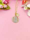 Gold Baseball Softball Charm Necklace, Coach Senior High School Sport Jewelry Gift, N5868